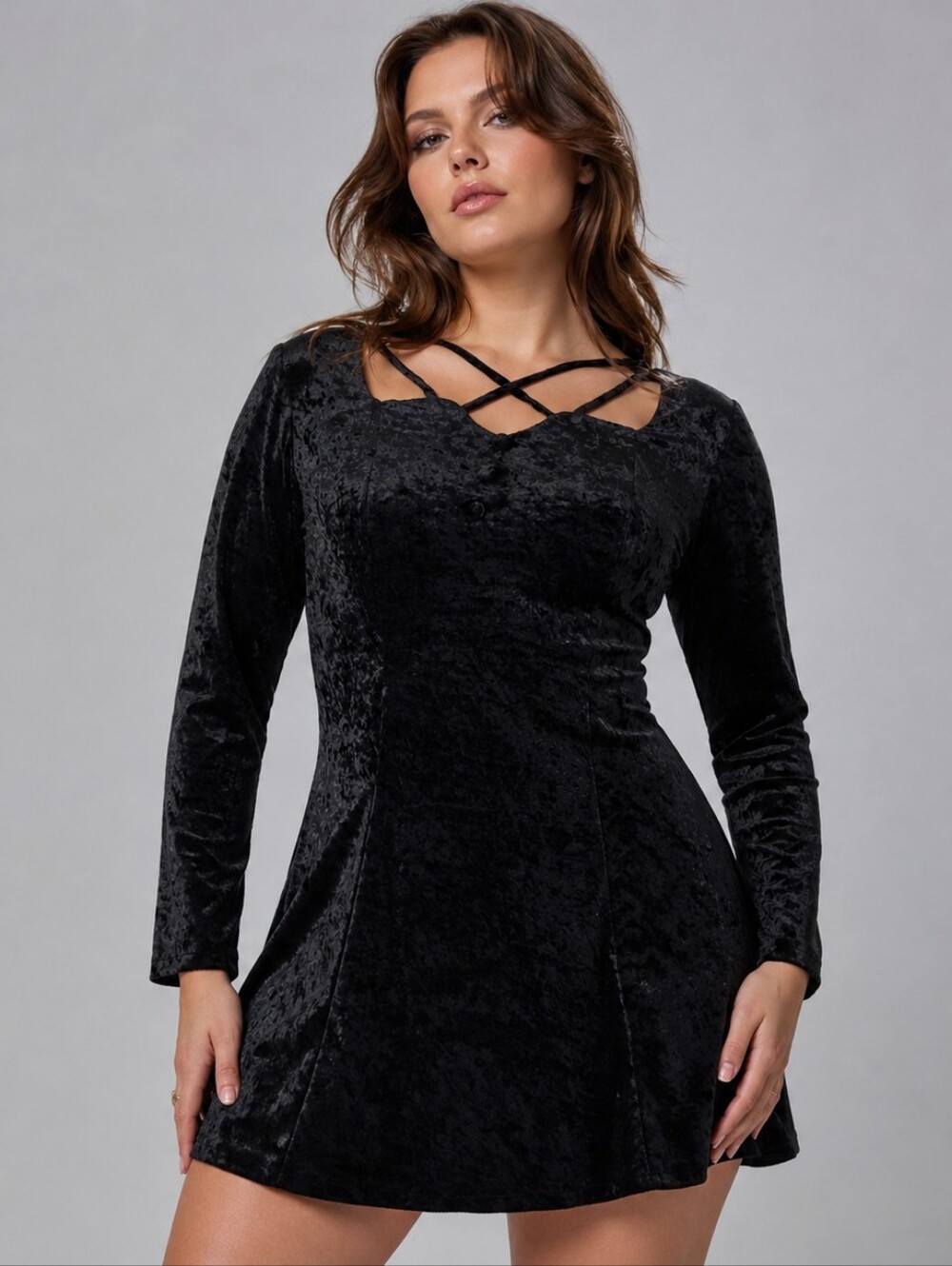 Vintage 90s JAMIE BROOKE Size 14 Black Crushed Velvet Whimsigoth Babydoll Dress